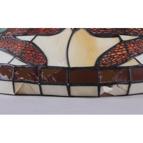 284 - An Art Nouveau design leaded glass lampshade with dragonfly decoration, 21