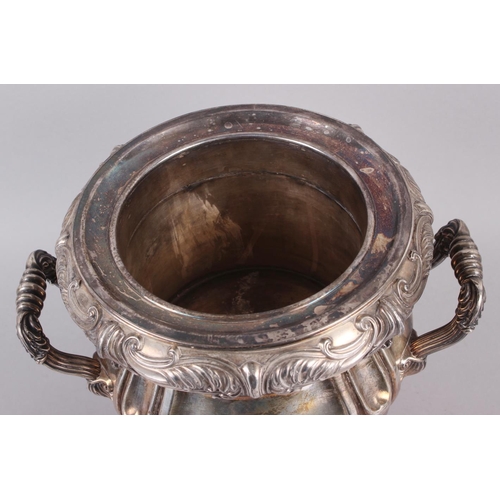 318 - A silver plated two-handled wine cooler with embossed decoration, 9