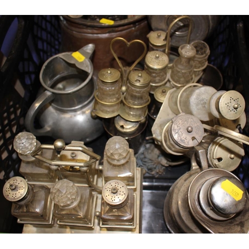 323 - A quantity of mostly silver plate, including cruet sets, cups, cutlery, a candelabra, two Thermos ju... 