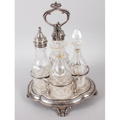 334 - A silver cruet set with four bottles, 17.5oz troy approx