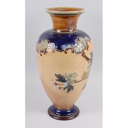 46 - A Doulton Lambeth floral decorated baluster vase, 13 1/2