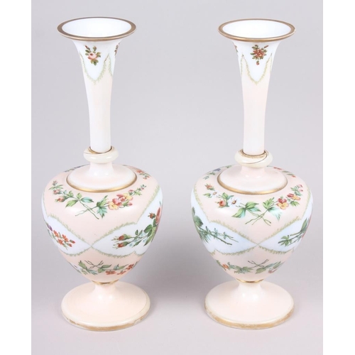 55 - A pair of 19th century opaline glass vases with floral decoration