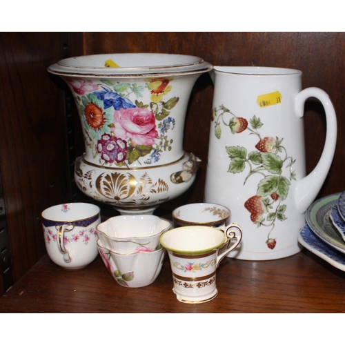 73 - A pair of Shelley tea bowls, a Rockingham saucer and other decorative china