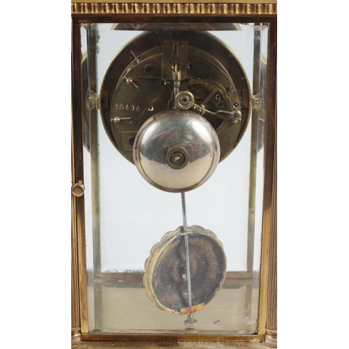 165 - A brass cased four glass mantel clock with white enamel dial and Arabic numerals, on stepped base, 1... 