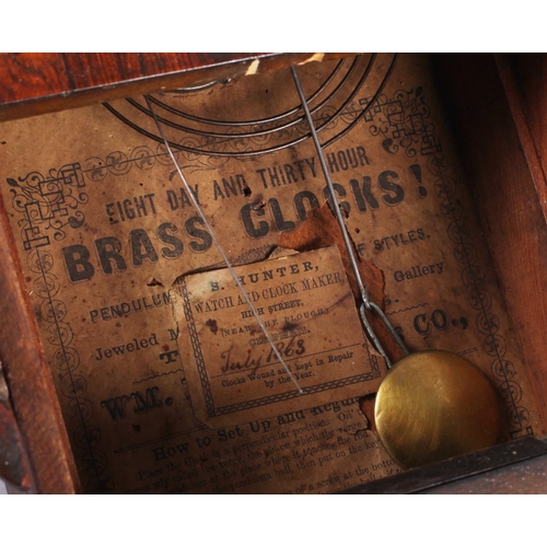 173 - A 19th century rosewood and oak cased drop dial clock with Roman numerals, 17