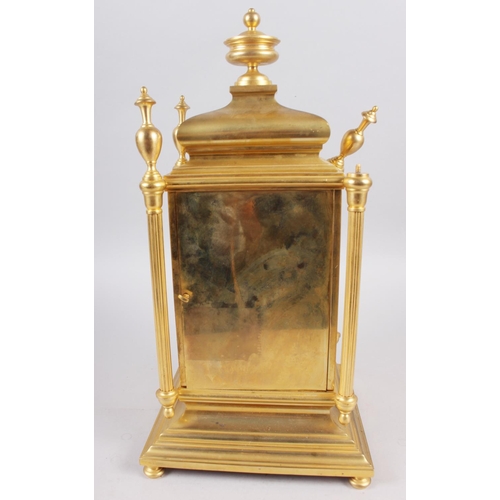 174 - A gilt metal Continental mantel clock with hand-painted porcelain panel, 15 1/4