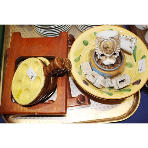 76 - A pair of French escargot dishes, Copeland dishes, a gold painted teapot and other items