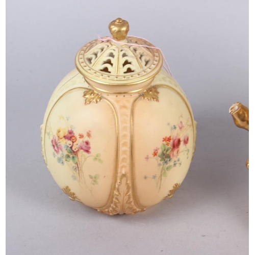 88 - A Royal Worcester blush ivory pot and cover with ring handles, 6