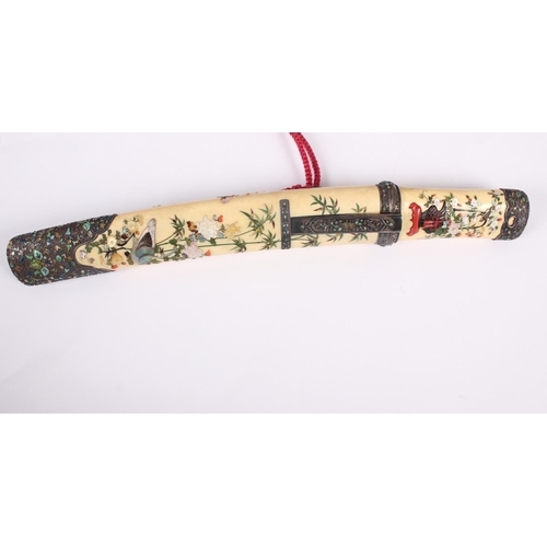 159 - A Japanese Meiji period ivory cased dagger (Aikuchi-Tanto) with Shibayama inlaid decoration and enam... 