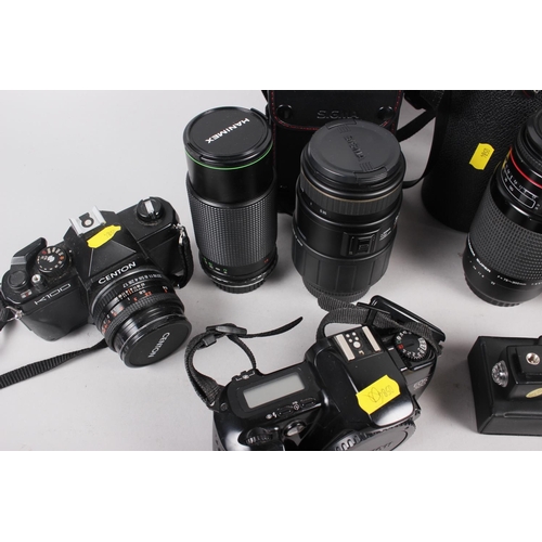 186 - A Canon EOS 500 35mm camera, a Pentax MZ-5N SLR camera, a Centon SLR camera, three Pentax K bayonet ... 