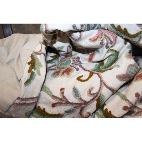 238 - A pair of floral patterned crewel work curtains, each panel, 63