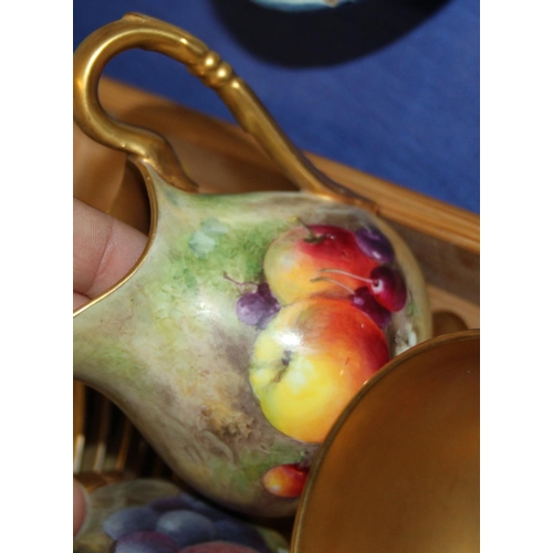 49 - A Royal Worcester bone china fruit and gilt decorated coffee service for six, fruit painted by Ricke... 