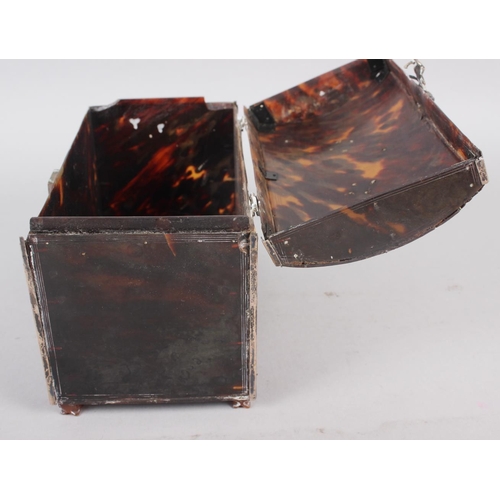 258 - A tortoiseshell and white metal mounted box with carrying handle, 7 1/2