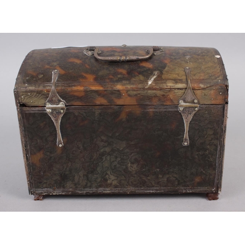 258 - A tortoiseshell and white metal mounted box with carrying handle, 7 1/2