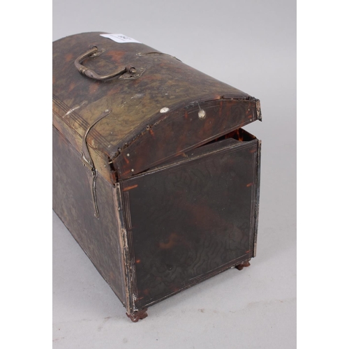 258 - A tortoiseshell and white metal mounted box with carrying handle, 7 1/2