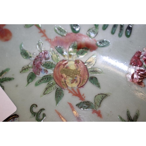 15 - A 19th century famille vert dish decorated flowers & butterflies, 10