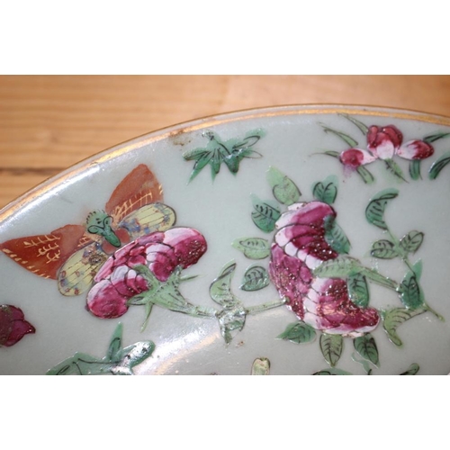 15 - A 19th century famille vert dish decorated flowers & butterflies, 10