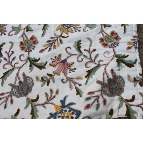 238 - A pair of floral patterned crewel work curtains, each panel, 63