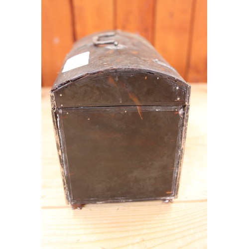 258 - A tortoiseshell and white metal mounted box with carrying handle, 7 1/2