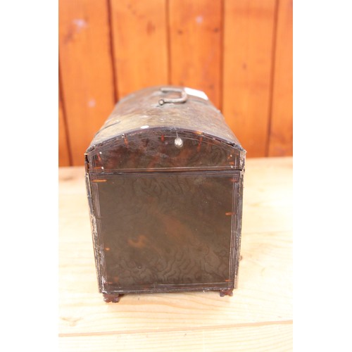 258 - A tortoiseshell and white metal mounted box with carrying handle, 7 1/2