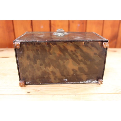 258 - A tortoiseshell and white metal mounted box with carrying handle, 7 1/2