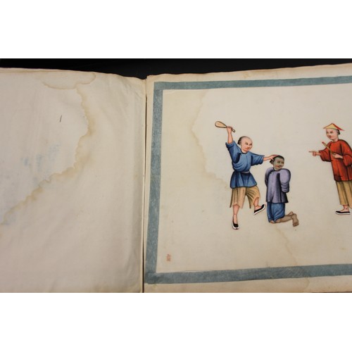 139 - An album of twelve 19th century Chinese watercolours on pith paper, figures and various methods of t... 