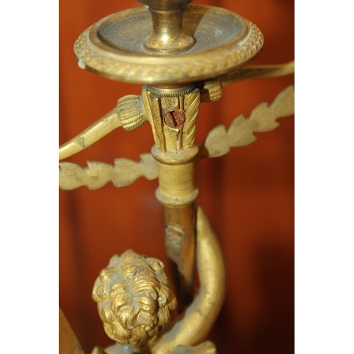 194 - A pair of 19th century Italian gilt brass single light table candlesticks, formed as cherubs with la... 