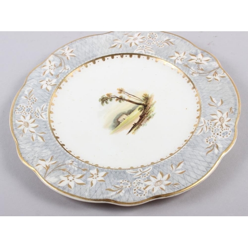 1 - A Rockingham porcelain part dessert service, comprising six plates and two dessert dishes with grey ... 