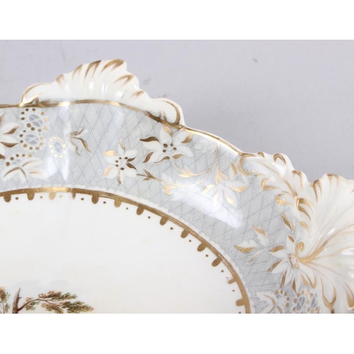 1 - A Rockingham porcelain part dessert service, comprising six plates and two dessert dishes with grey ... 