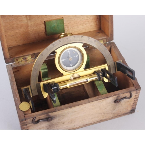 109 - A lacquered brass semi circumferentor, in wooden case