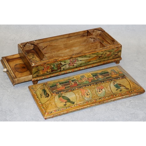 191 - A Mogul design painted bone trinket box with fitted interior and pull-out drawer, on bracket feet, d... 