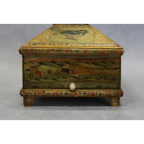 191 - A Mogul design painted bone trinket box with fitted interior and pull-out drawer, on bracket feet, d... 