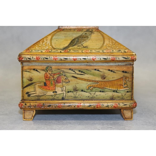 191 - A Mogul design painted bone trinket box with fitted interior and pull-out drawer, on bracket feet, d... 