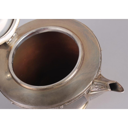 290 - A silver teapot with fruitwood handle and knop, 16oz troy approx