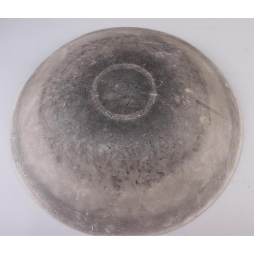 35 - A John Dunn Raku pearlescent shallow bowl, 17 1/2