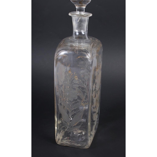 50 - A circa 18th century etched and gilt decanter and stopper with thistle engravings