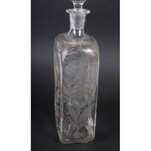 50 - A circa 18th century etched and gilt decanter and stopper with thistle engravings