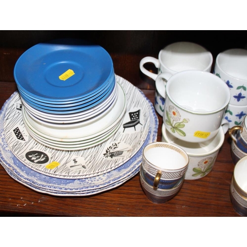 56 - A number of part dinner sets by Midwinter, a Royal Doulton blue and gilt decorated part coffee set, ... 