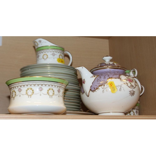 57 - A Couldron green bordered gilt and wreath decorated part teaset and a Coalport floral decorated teap... 