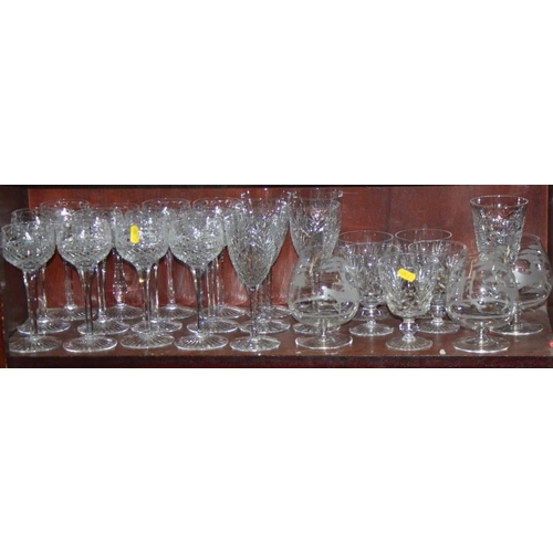 77 - An assortment of glassware, including Stuart crystal hocks, etched brandy balloons, liqueur glasses,... 