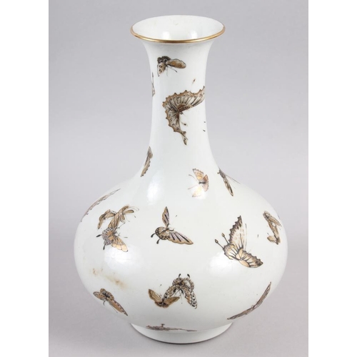 89 - A Chinese Republic bulbous vase with gilt butterfly decoration, 11 1/2