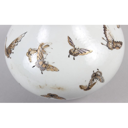 89 - A Chinese Republic bulbous vase with gilt butterfly decoration, 11 1/2