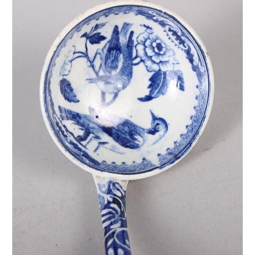 9 - A 19th century blue and white ladle, decorated birds and flowers, 7