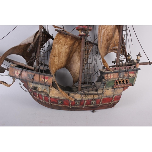 141 - A painted wood model galleon, Santa Maria, 31