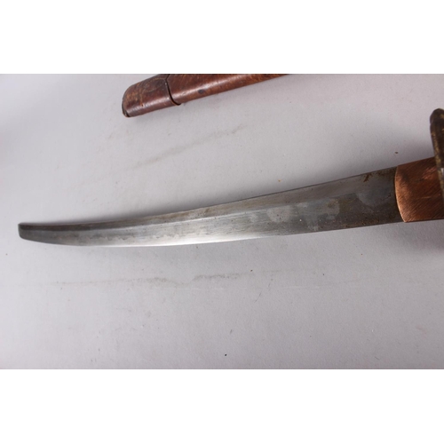 151 - A Japanese WWII military issue Katana with brown leather scabbard, the blade signed under handle gri... 