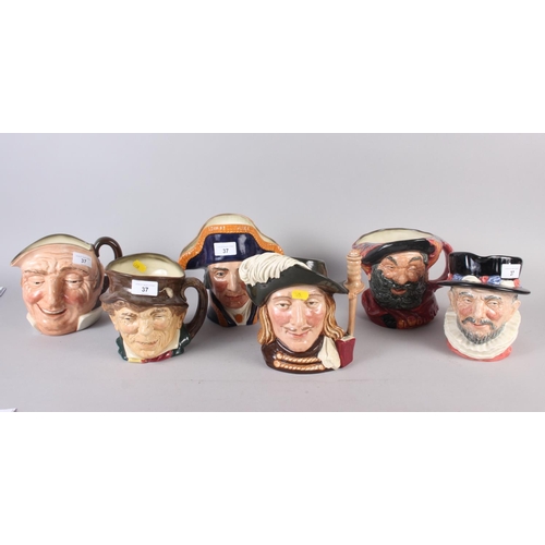 37 - A collection of twelve Royal Doulton character jugs, including Lord Nelson, Beefeater, Aramis, Farme... 