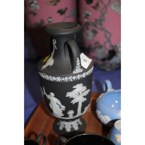 69 - A Wedgwood black jasperware two-handled vase, 8