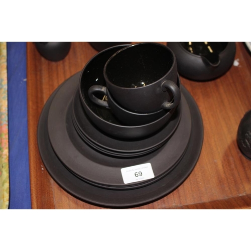 69 - A Wedgwood black jasperware two-handled vase, 8