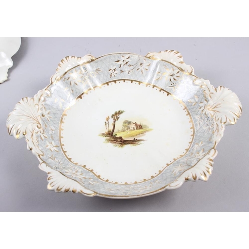 1 - A Rockingham porcelain part dessert service, comprising six plates and two dessert dishes with grey ... 