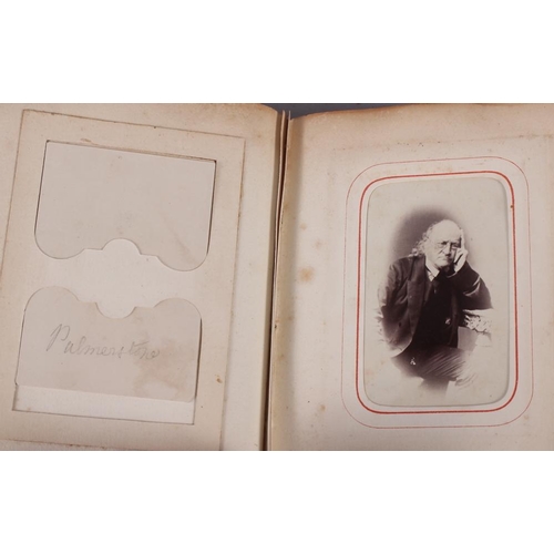 196 - A Victorian carte de visite album, containing approximately thirty photographs of nobility, etc